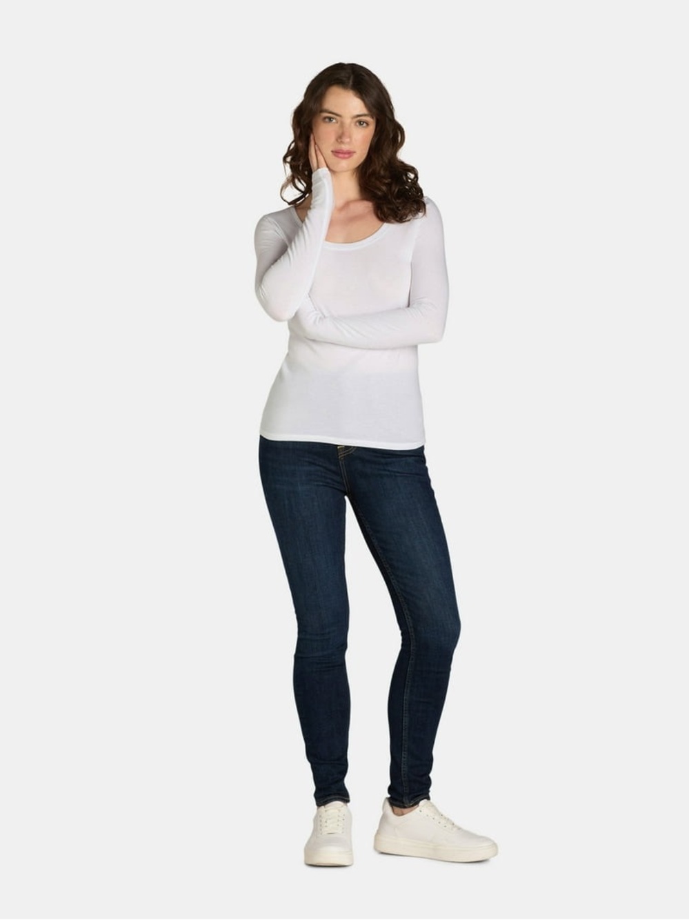 Classic White Long Sleeve Scoop Neck Top
